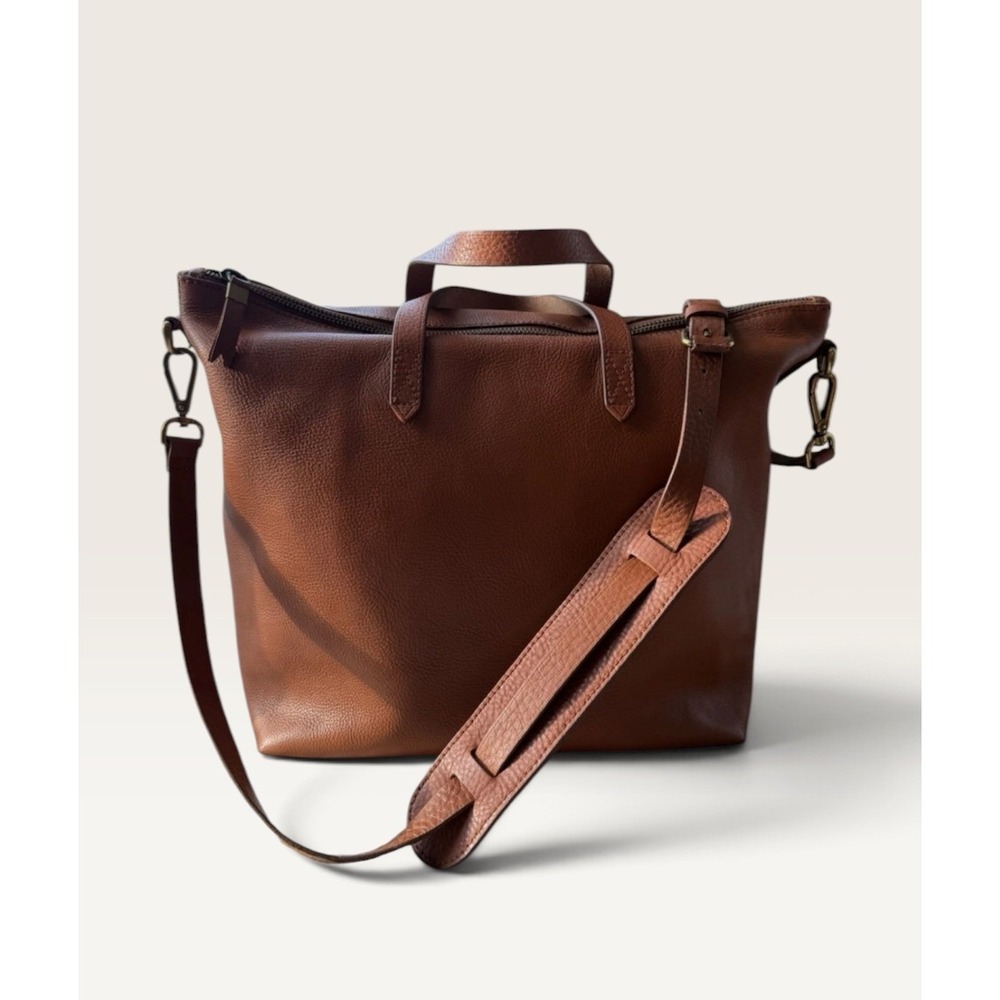 Madewell The Transport Satchel English Saddle Pebbled Leather Crossbody Tote Bag